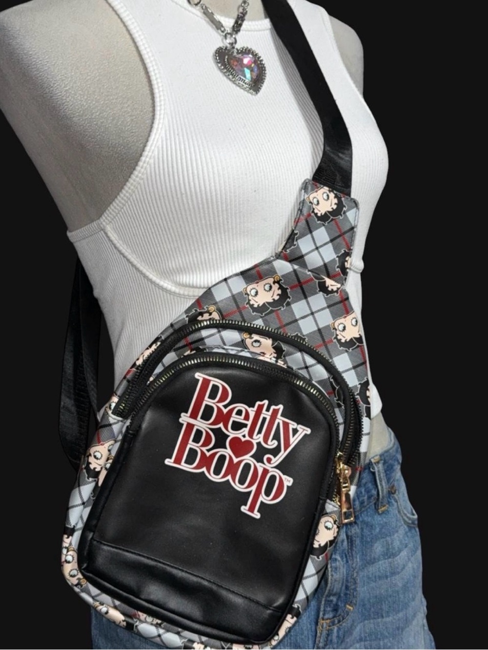 Betty Boop Black, Gray & Red Crossbody Sling Bag